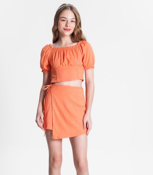 Conjunto Juvenil Blusa E Shorts Saia Minty Laranja