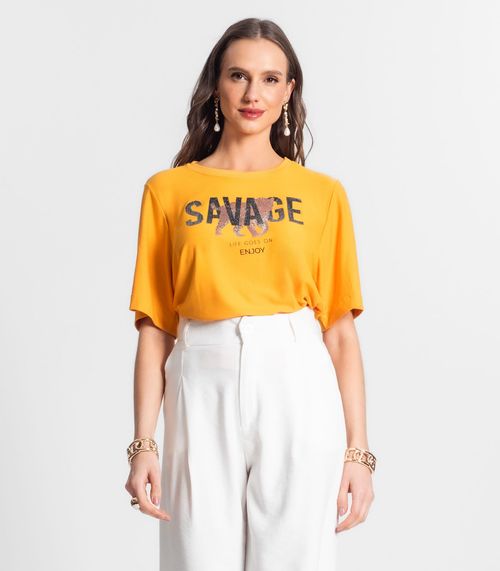 T-shirt De Viscose Creponada Estampada Endless Amarelo