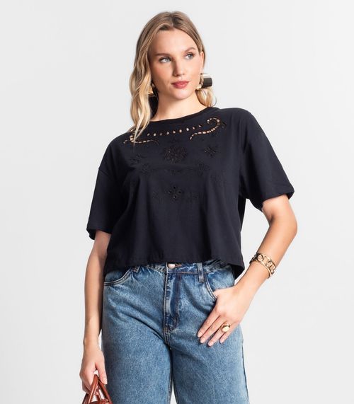 T-shirt De Meia Malha Feminina Endless Preto