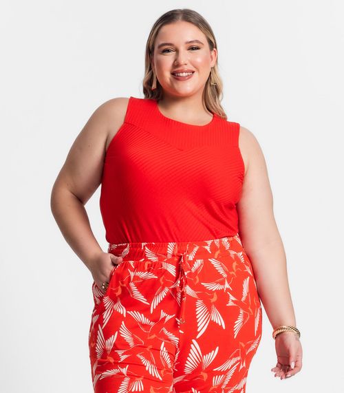 Regata Plus Size Em Ribana Canelada Secret Glam Laranja