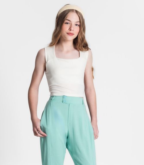 Regata Cropped Juvenil Em Ribana Canelada Minty Bege