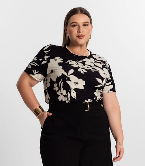 Blusa Plus Size Manga Curta Secret Glam Preto