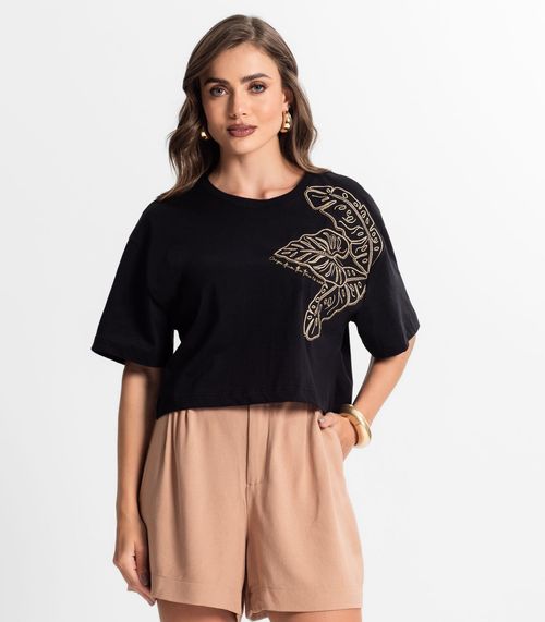 Blusa Feminina Com Bordado Endless Preto