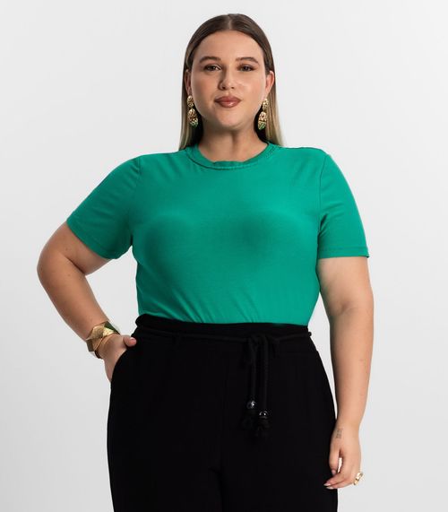 Blusa Plus Size Feminina Manga Curta Secret Glam Verde