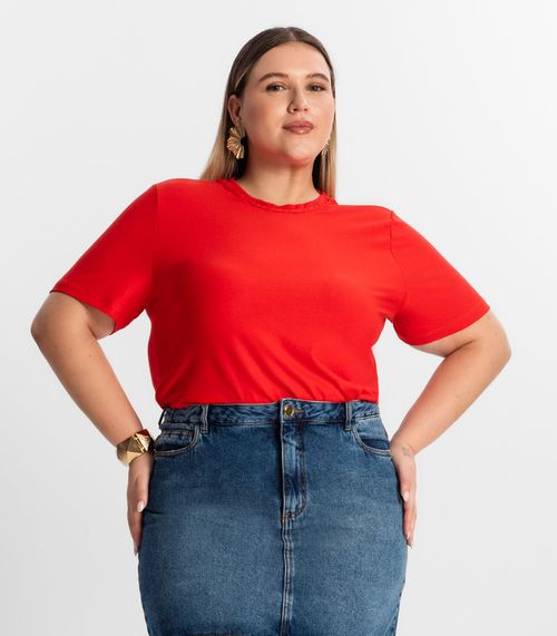 Blusa Plus Size Feminina Manga Curta Secret Glam Laranja