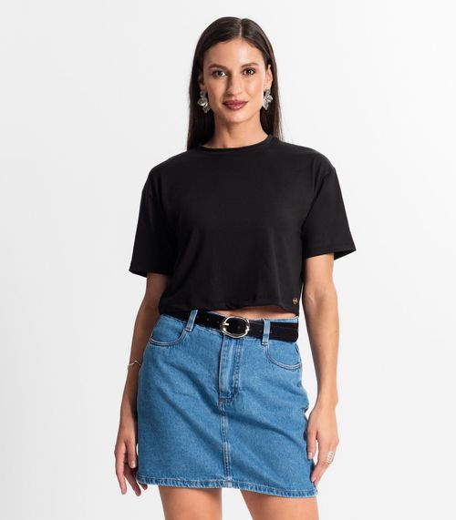 Blusa Cropped Manga Curta Rovitex Preto