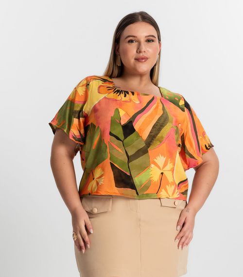 Blusa Feminina Plus Size Estampada Secret Glam Laranja