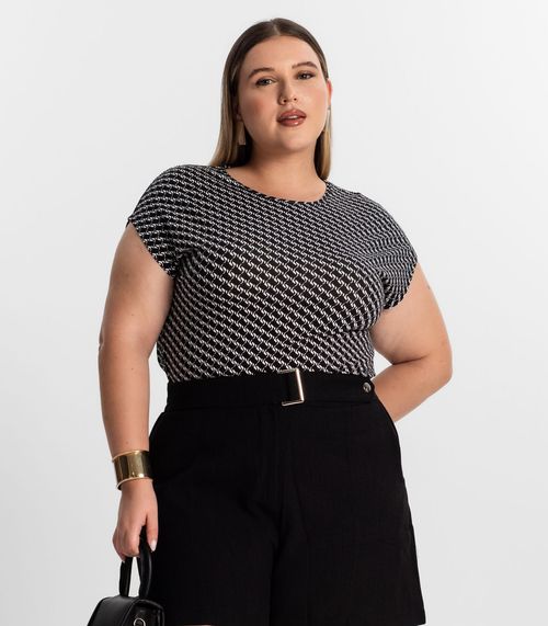 Blusa Manga Curta Plus Size Secret Glam Preto