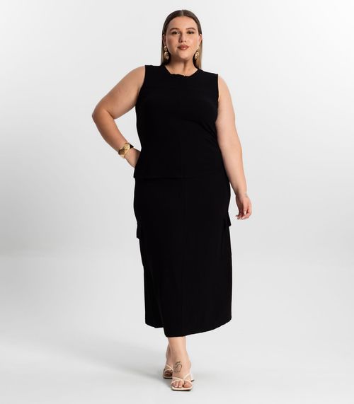 Conjunto Plus Size Regata Com Saia Secret Glam Preto