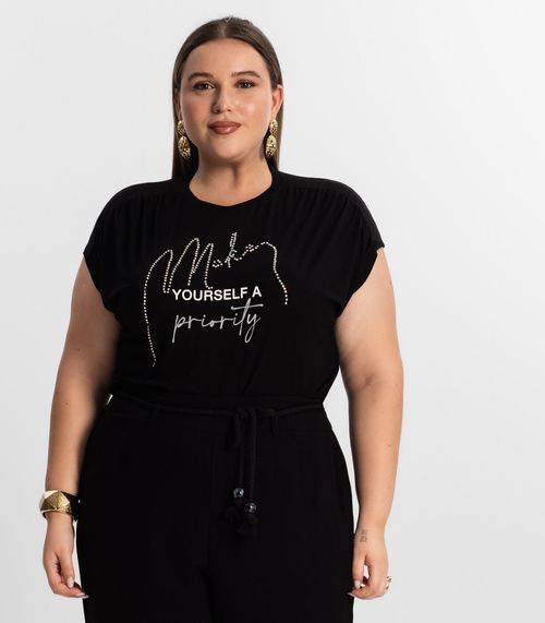 Camiseta Plus Size Secret Glam Preto