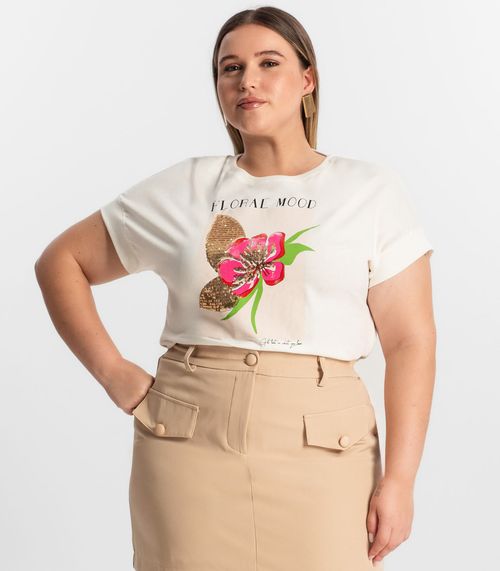 Camiseta Plus Size Feminina Secret Glam Bege