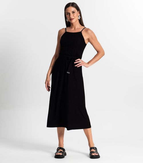 Vestido Midi Com Cinto Rovitex Preto