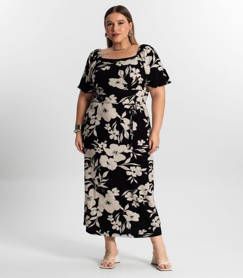 Vestido Midi Plus Size Estampado Secret Glam Preto