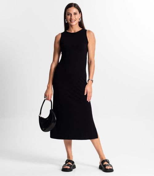 Vestido Midi Em Molecotton Rovitex Preto