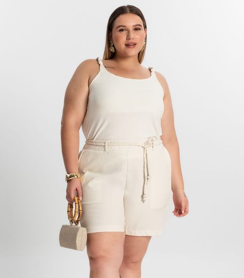 Shorts Plus Size Em Linho Secret Glam Bege