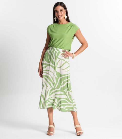 Saia Midi Estampada Rovitex Verde