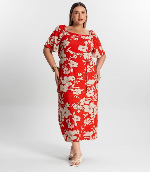 Vestido Midi Plus Size Estampado Secret Glam Laranja