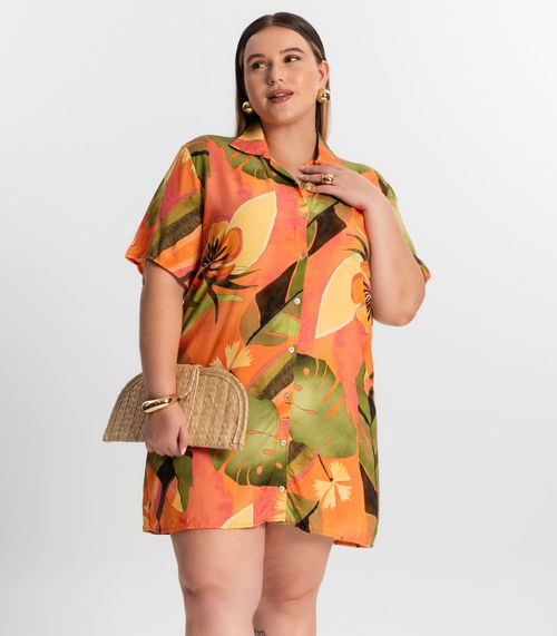 Vestido Chemise Curto Plus Size Secret Glam Laranja