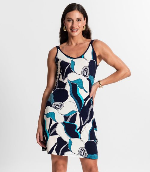 Vestido De Alça Estampado Rovitex Azul