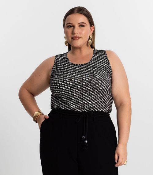 Regata Feminina Plus Size Estampada Secret Glam Preto