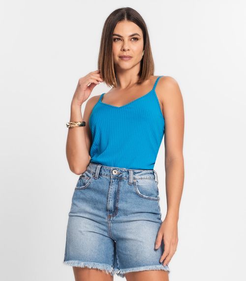 Blusa De Alça Feminina Ribana Canelada Rovitex Azul