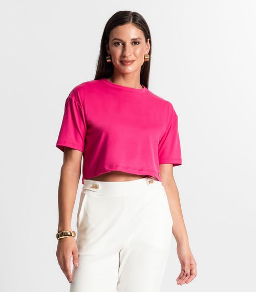 Blusa Cropped Manga Curta Rovitex Rosa