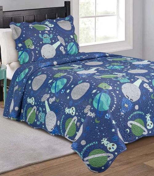 Jogo De Colcha Evolution Patchwork Solteiro Camesa Azul