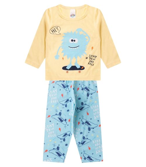 Pijama Menino Manga Longa Brilha No Escuro Kappes Amarelo