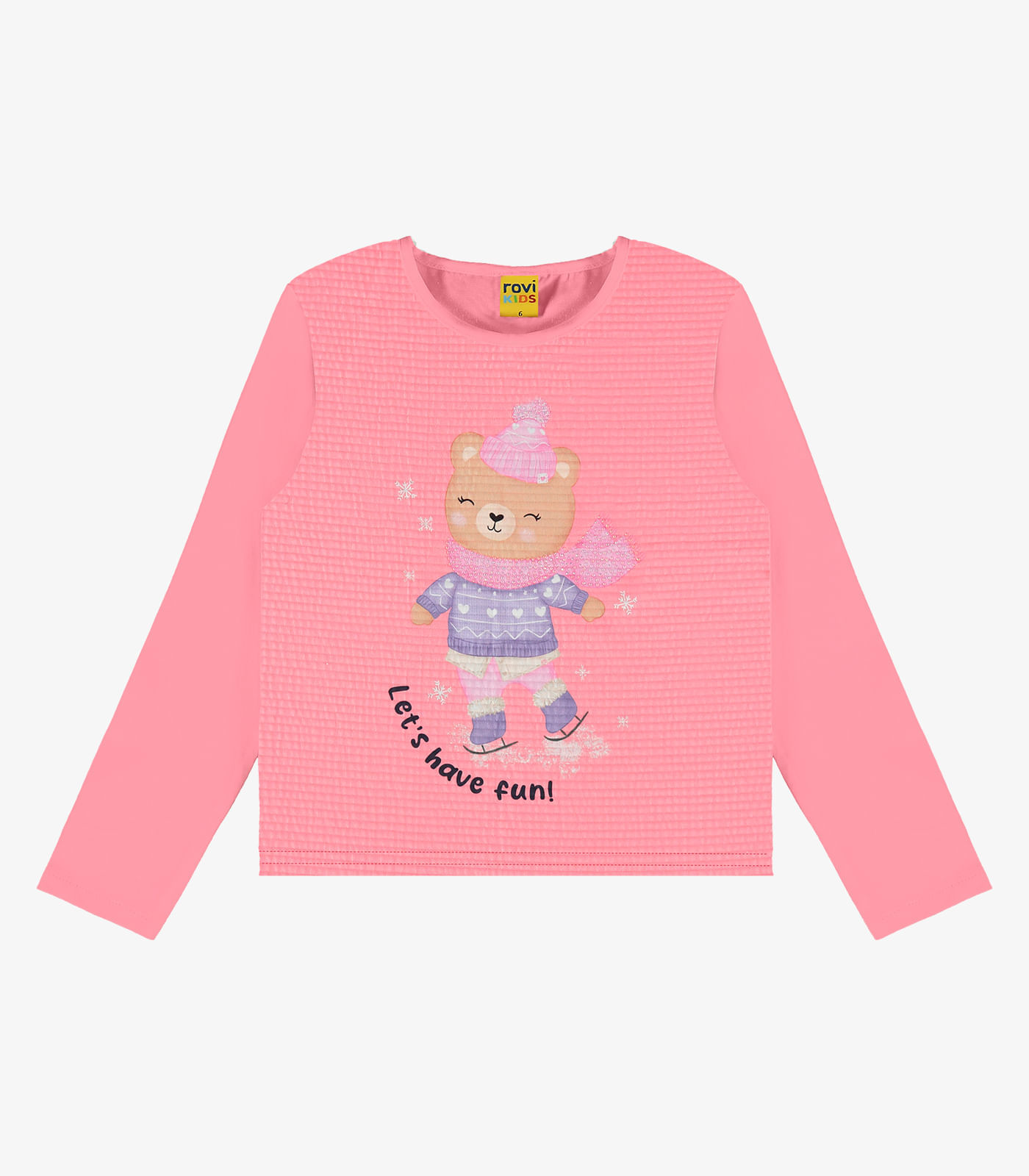 Blusa Infantil Manga Longa Ursinho Rovi Kids Rosa