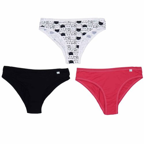 Kit 3 Calcinhas Gatinho Branco/Pink/Preto - Delcotton
