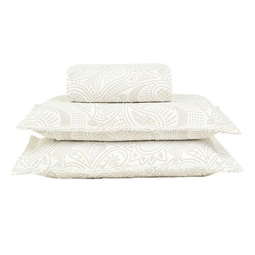 Colcha 2 Porta Travesseiros Jacquard Branco E Bege - J Serrano