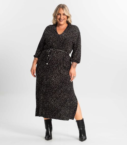 Vestido Midi Plus Manga 7/8 Secret Glam Preto