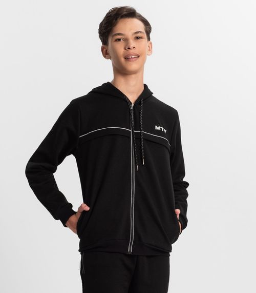Jaqueta Juvenil Masculina Com Capuz Minty Preto