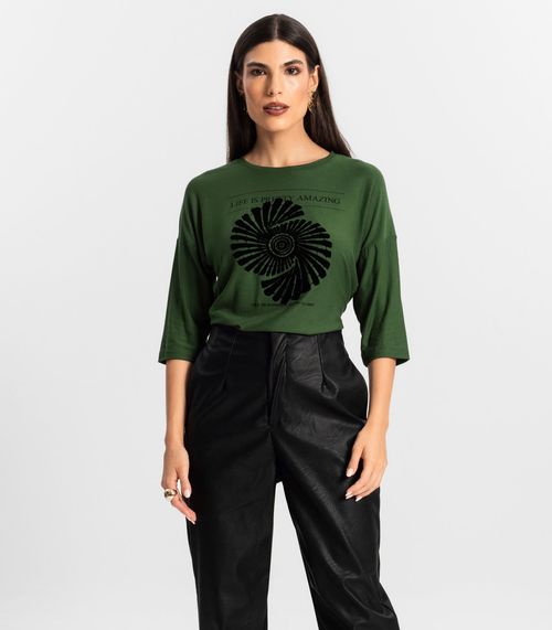 Blusa Feminina Manga 7/8 Viscose Endless Verde