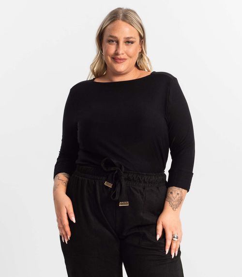 Blusa Plus Size Manga 3/4 Secret Glam Preto