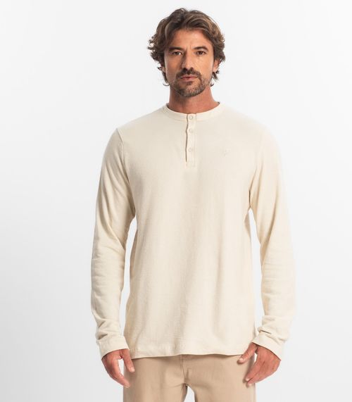 Camiseta Masculina Manga Longa Moletinho Diametro Bege