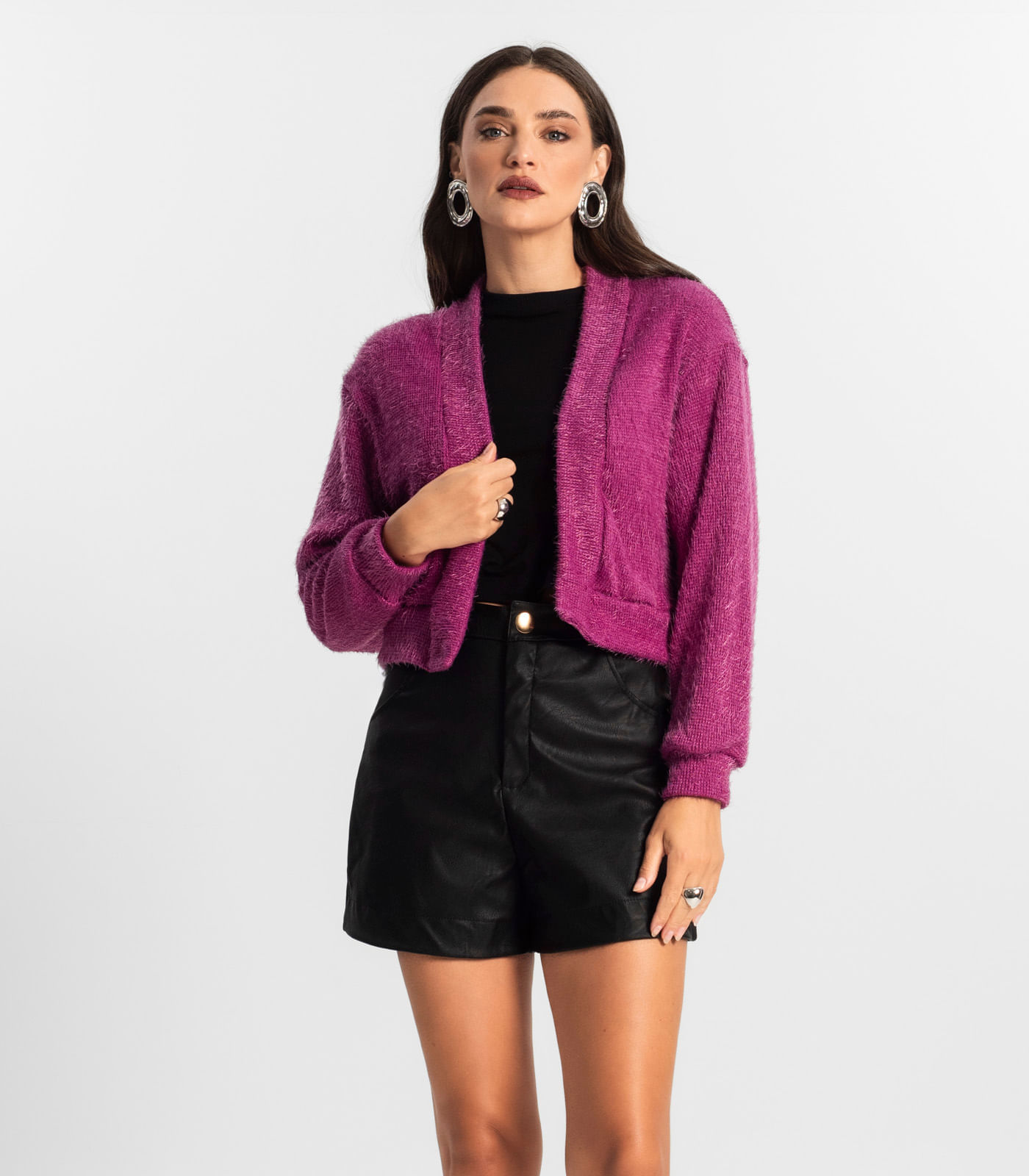 Cardigan Feminino Tricô Felpudo Endless Roxo | FastStore PDP