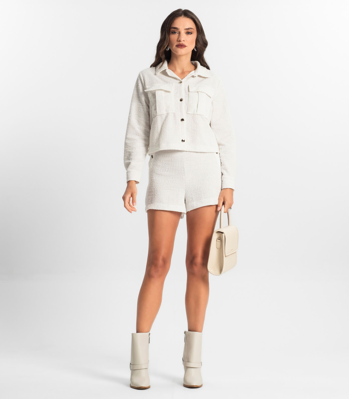 Shorts Feminino de Tweed Shine Endless Branco | FastStore PDP