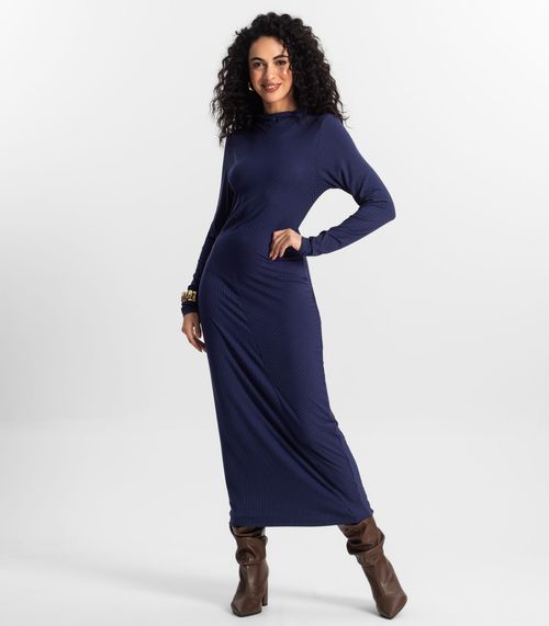Vestido Manga Longa Feminino Rovitex Azul