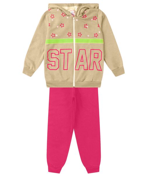 Conjunto De Moletom Infantil Com Capuz Kappes Bege