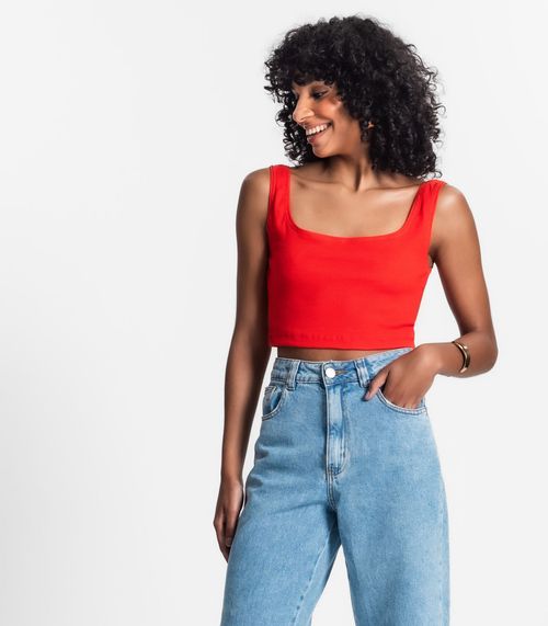 Top Cropped Ribana Básico Rovitex Laranja