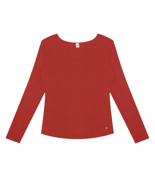 Blusa Manga Longa Em Ribana Canelada Rovitex Vermelho