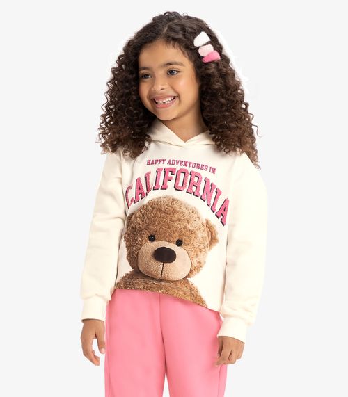 Blusão Feminino Ursinho Com Capuz Rovi Kids Bege