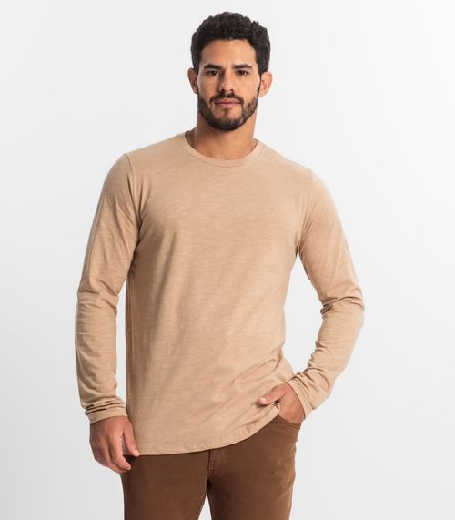 Camiseta Masculina Manga Longa Básica Diametro Marrom