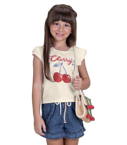 Conjunto Infantil Feminino Cherry Trick Nick Bege