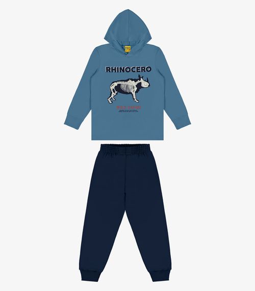 Conjunto Camiseta Com Capuz E Calça Rovi Kids Azul