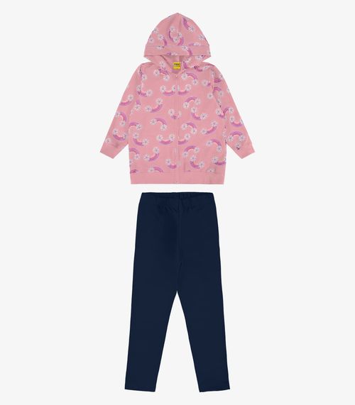 Conjunto jaqueta com capuz e legging Rovi Kids Rosa