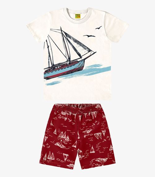 Conjunto Infantil Camiseta Com Bermuda Rovi Kids Bege