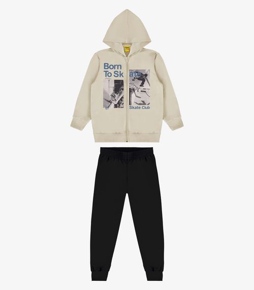 Conjunto Jaqueta Com Capuz E Calça Rovi Kids Bege