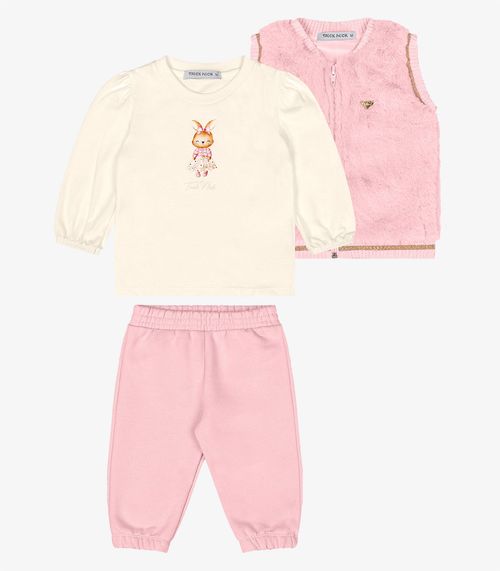 Trijunto, Blusa Com Calça e Colete Trick Nick Rosa